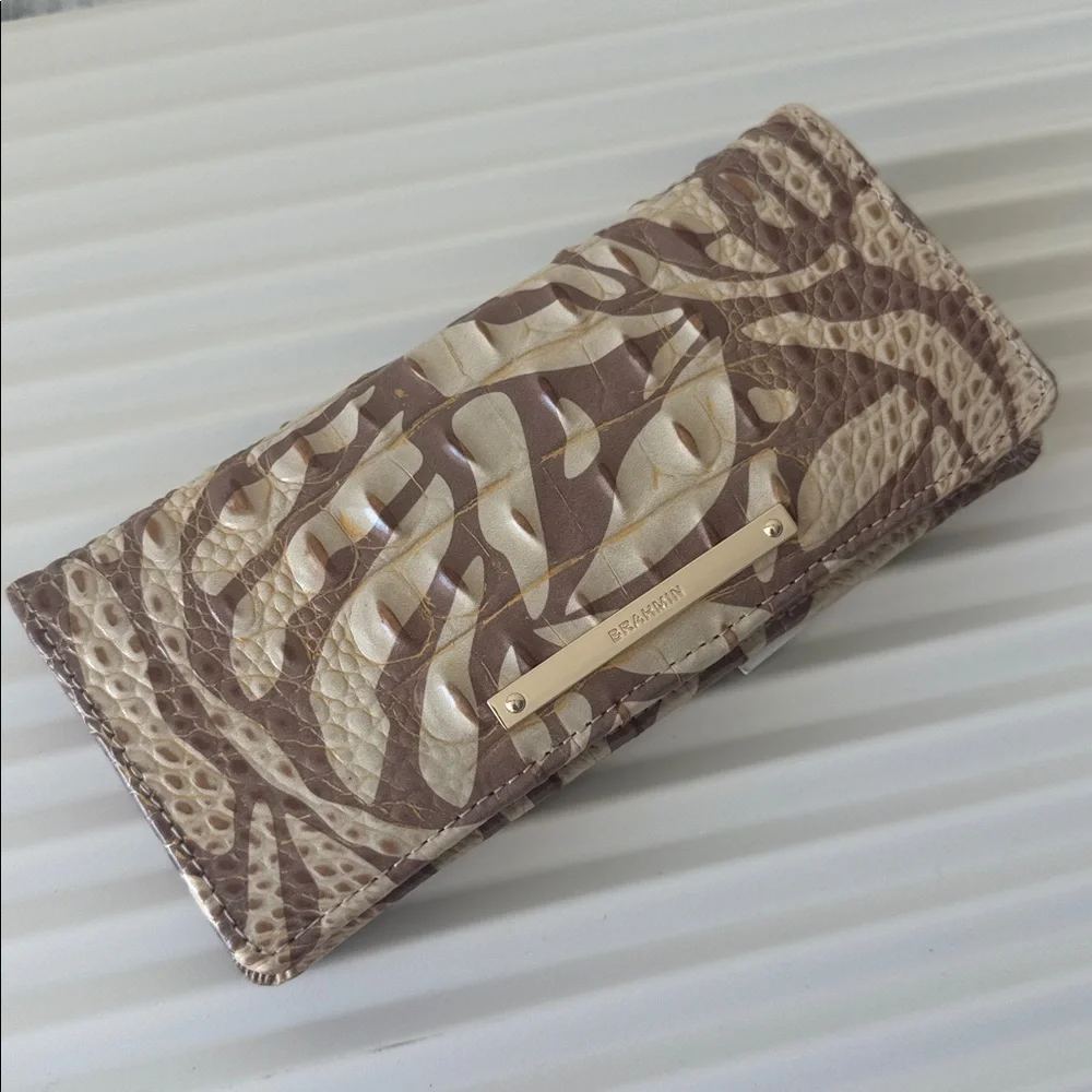Brahmin Ady Wallet Stepping Stone Melbourne ID Genuine Leather Croc Embo Tan